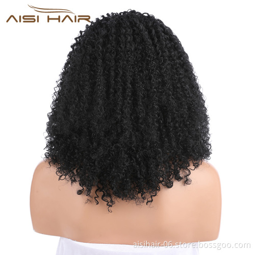 Aisi Hair Medium Long Natural Black Wig Afro Kinky Curly Lace Front Wig Party Front Lace Synthetic Hair Wigs For Black Women